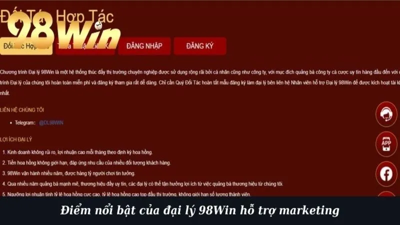 Điểm nổi bật của đại lý 98Win hỗ trợ marketing