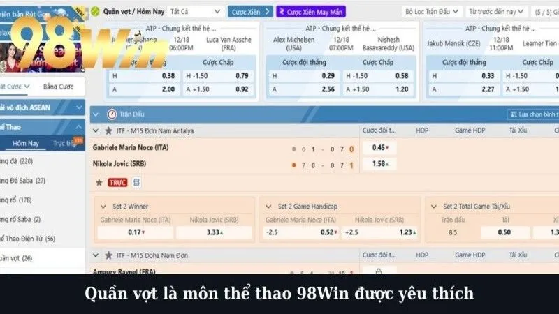 Quần vợt là môn thể thao 98Win được yêu thích
